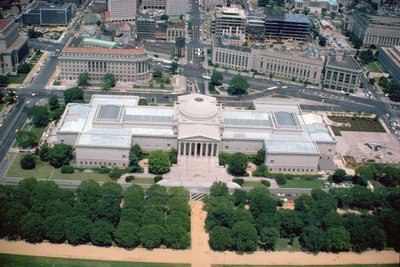 Aerial view of the National Gallery of Art West Building, completed in 1941 by John Russell Pope